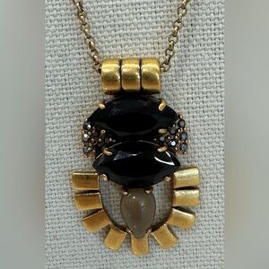 ✨ J.Crew Long Pendant Necklace | Black & Gold Statement Piece | Adjustable ✨